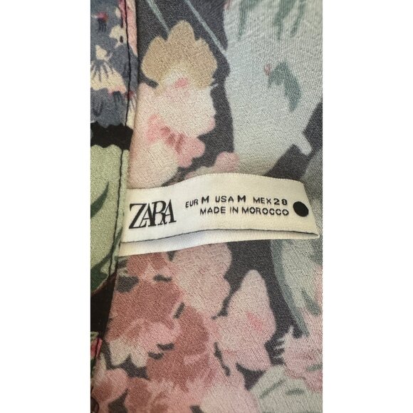 ZARA Medium Floral Skirt Black Floral Multicolor Tie At Waist - Picture 3 of 11
